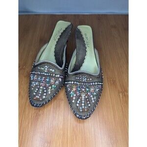 Matisse Shakira Beaded Slipper Shoes Kitten Heel 6.5 Genie Harem Mule Boho [T08]